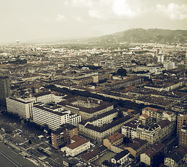 Image showing Aerial view of Turin vintage desaturated