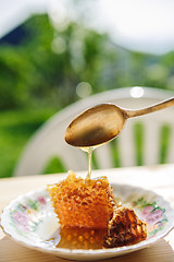 Image showing sweet honeycomb with spoon