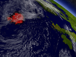 Image showing Iceland from space highlighted in red