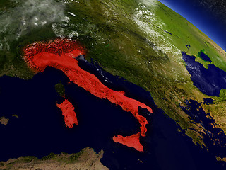 Image showing Italy from space highlighted in red