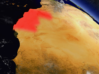 Image showing Western Sahara from space highlighted in red