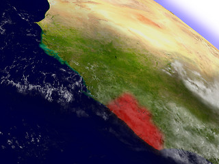 Image showing Liberia from space highlighted in red