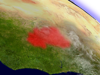 Image showing Burkina Faso from space highlighted in red