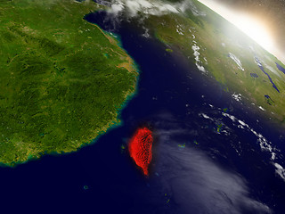 Image showing Taiwan from space highlighted in red