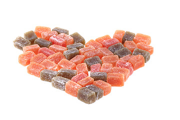 Image showing candy fruit cubes heart isolated