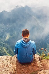 Image showing Tourist in mountains