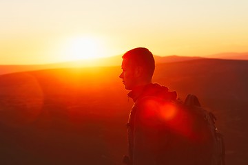 Image showing Traveler at the sunset