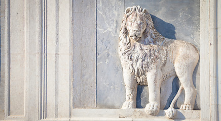 Image showing Marble lion on church facade