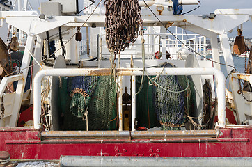 Image showing back of a big fishingboat in the harbour