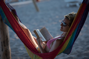 Image showing relaxed woman laying in hammock