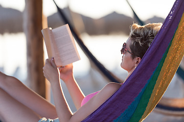 Image showing relaxed woman laying in hammock