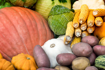 Image showing Vegetable harvest is sold at the fair.