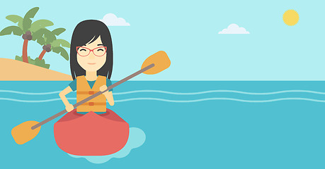 Image showing Woman riding in kayak vector illustration.