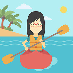 Image showing Woman riding in kayak vector illustration.