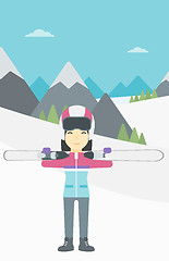 Image showing Woman holding skis vector illustration.