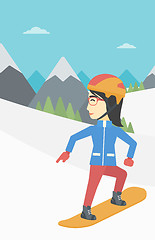 Image showing Young woman snowboarding vector illustration.