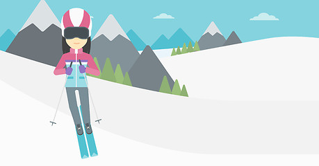 Image showing Young woman skiing vector illustration.