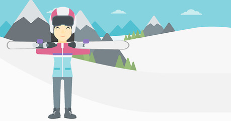 Image showing Woman holding skis vector illustration.