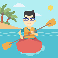 Image showing Man riding in kayak vector illustration.