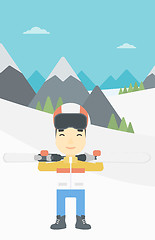 Image showing Man holding skis vector illustration.