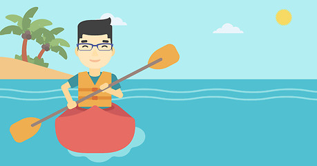 Image showing Man riding in kayak vector illustration.