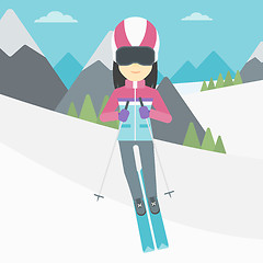 Image showing Young woman skiing vector illustration.