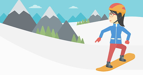 Image showing Young woman snowboarding vector illustration.