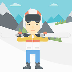 Image showing Man holding skis vector illustration.