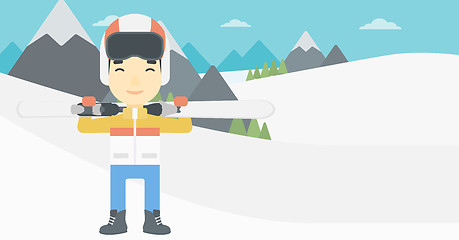 Image showing Man holding skis vector illustration.