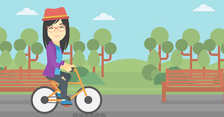 Image showing Woman riding bicycle vector illustration.