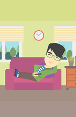 Image showing Man lying on sofa vector illustration.