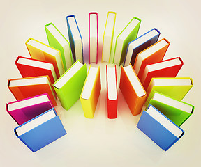 Image showing colorful real books. 3D illustration. Vintage style.