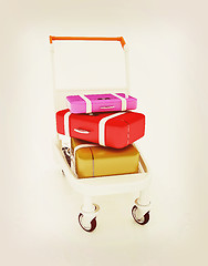 Image showing Trolley for luggage at the airport and luggage. 3D illustration.