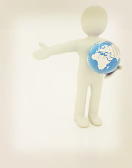 Image showing 3d people - man, person presenting - pointing. Global concept wi