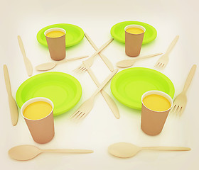 Image showing Orange juice in a fast food dishes. 3D illustration. Vintage sty