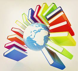 Image showing Colorful books like the rainbow and earth . 3D illustration. Vin