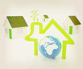 Image showing 3d green house, earth and icon house on white background . 3D il