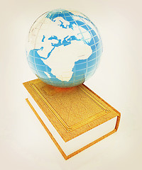 Image showing leather book and Earth. 3D illustration. Vintage style.