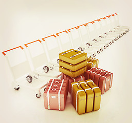 Image showing Trolleys for luggages at the airport and luggages . 3D illustrat