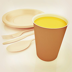 Image showing Fast-food disposable tableware. 3D illustration. Vintage style.