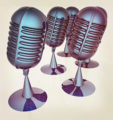 Image showing 3d rendering of a microphones. 3D illustration. Vintage style.