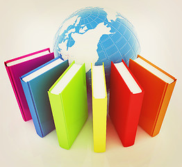 Image showing Colorful books and earth. 3D illustration. Vintage style.