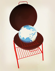 Image showing Oven barbecue grill and earth. 3D illustration. Vintage style.