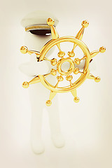 Image showing Sailor with gold steering wheel and earth. Trip around the world