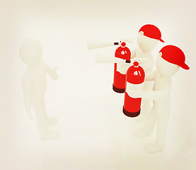 Image showing 3d mans with red fire extinguisher. The concept of confrontation