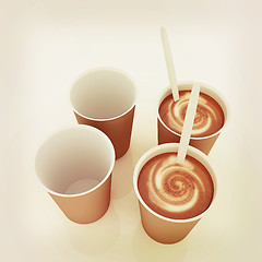 Image showing Coffe in fast-food disposable tableware. 3D illustration. Vintag