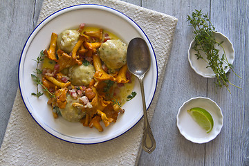 Image showing Bread dumplings with chanterelles