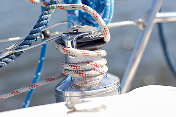 Image showing close up of mooring rope on sailboat or yacht