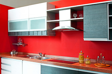 Image showing Kitchen counter red