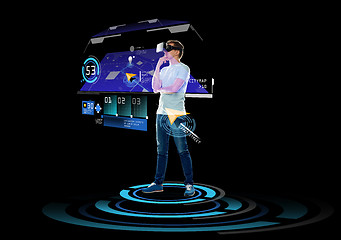 Image showing happy man in virtual reality headset or 3d glasses